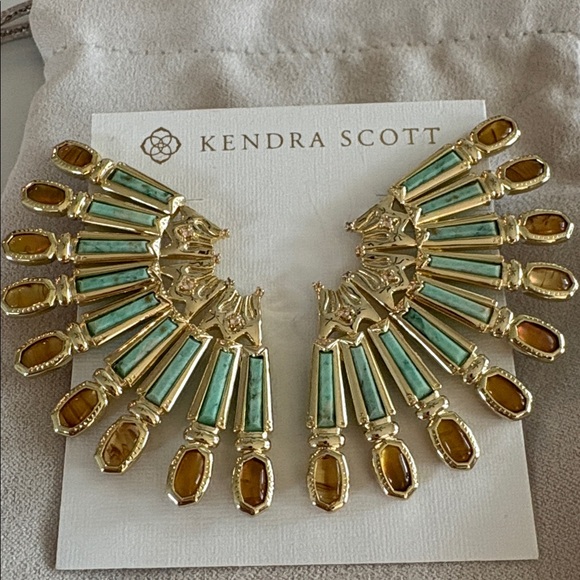 Kendra Scott Gold-tone Turquoise & Amber Fan Earrings - Picture 2 of 2